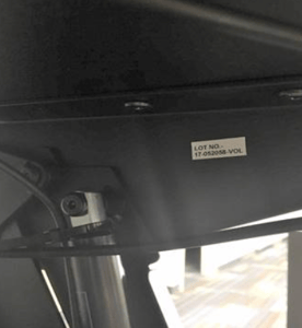 A photo of the Lot Number Label on the Workstation (on the underside)